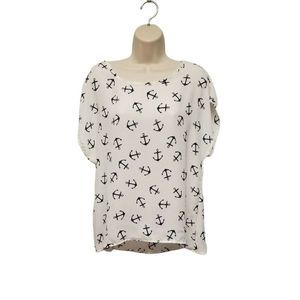 COPY - Nautical Sailor Anchor Print Top Women Size XL White Blue